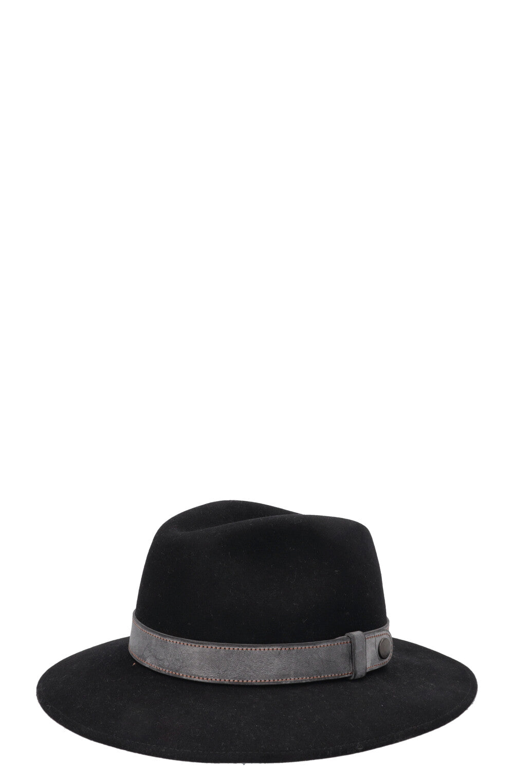 Chapeau HERMÈS en feutre de lapin noir, garni de cuir