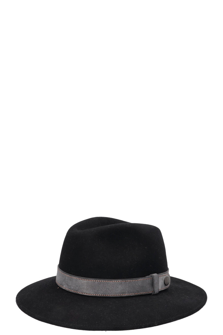 Chapeau HERMÈS en feutre de lapin noir, garni de cuir