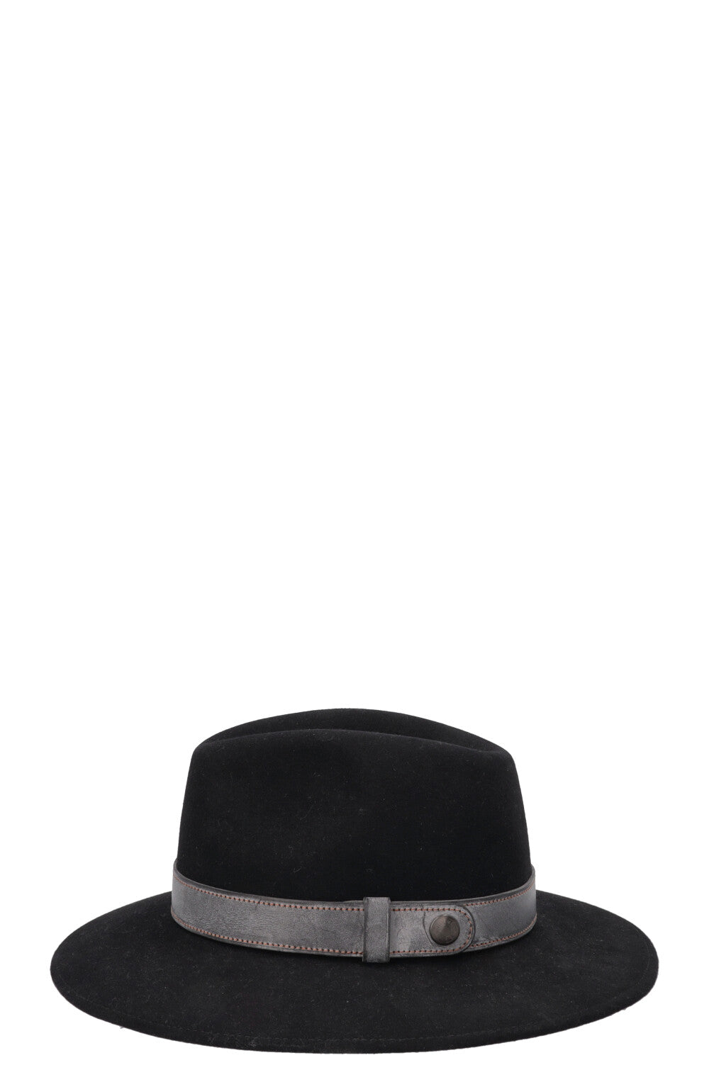 Chapeau HERMÈS en feutre de lapin noir, garni de cuir