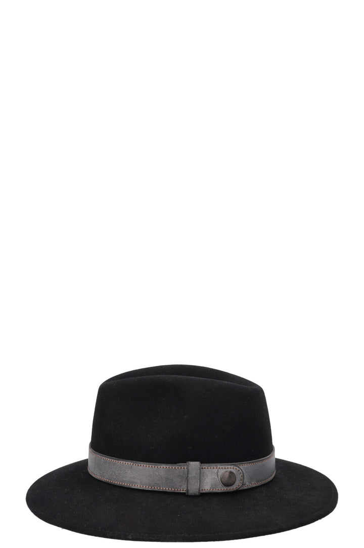 Chapeau HERMÈS en feutre de lapin noir, garni de cuir