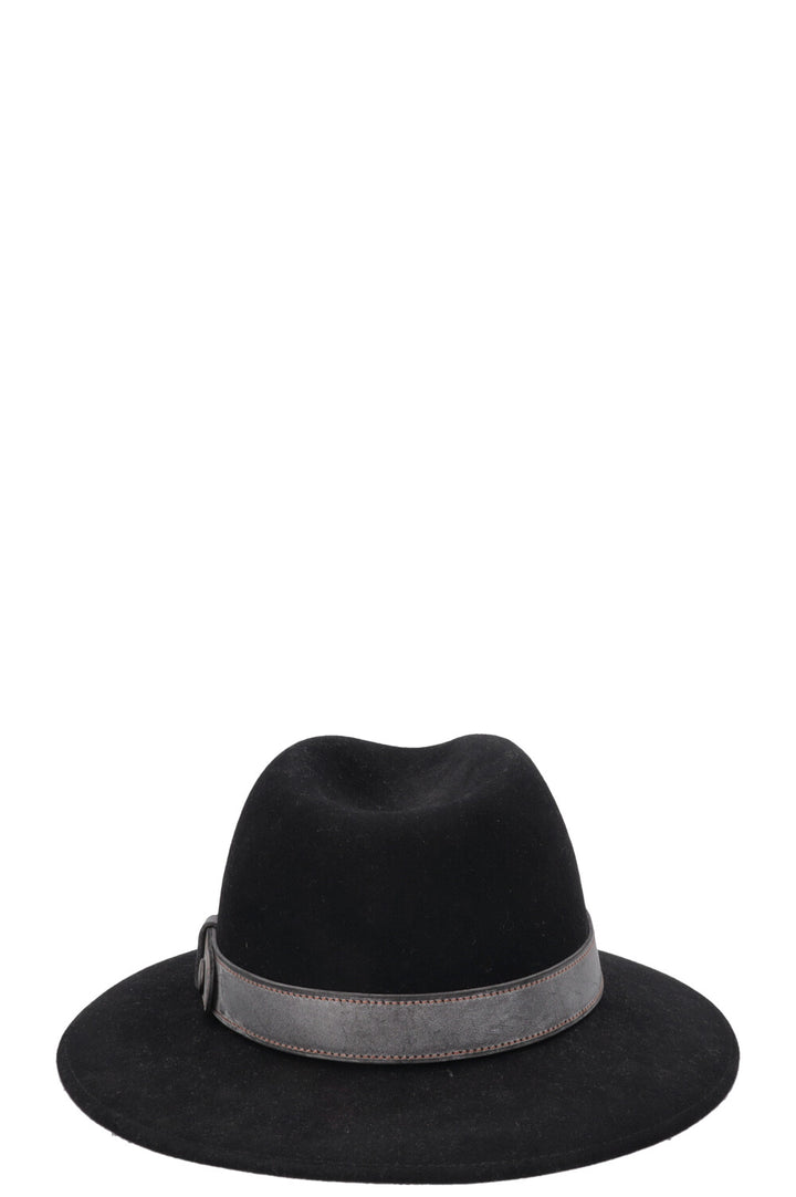 Chapeau HERMÈS en feutre de lapin noir, garni de cuir