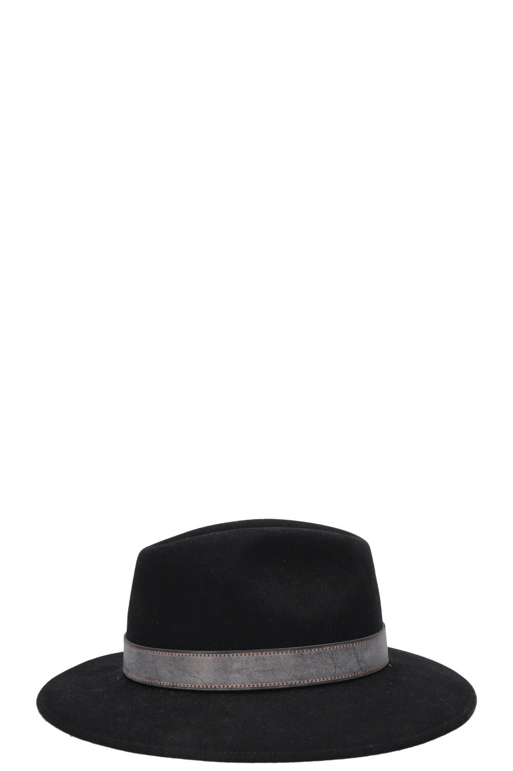 Chapeau HERMÈS en feutre de lapin noir, garni de cuir