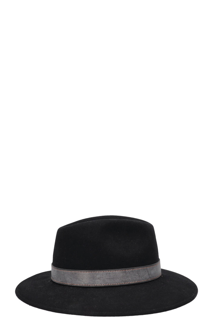 Chapeau HERMÈS en feutre de lapin noir, garni de cuir