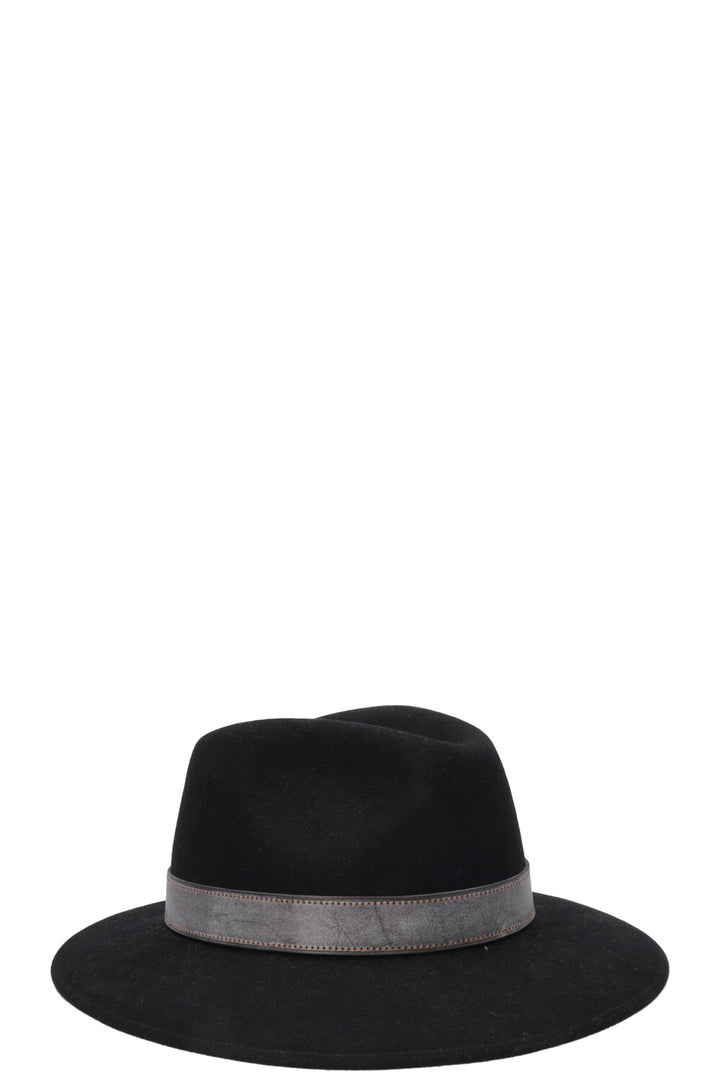 Chapeau HERMÈS en feutre de lapin noir, garni de cuir