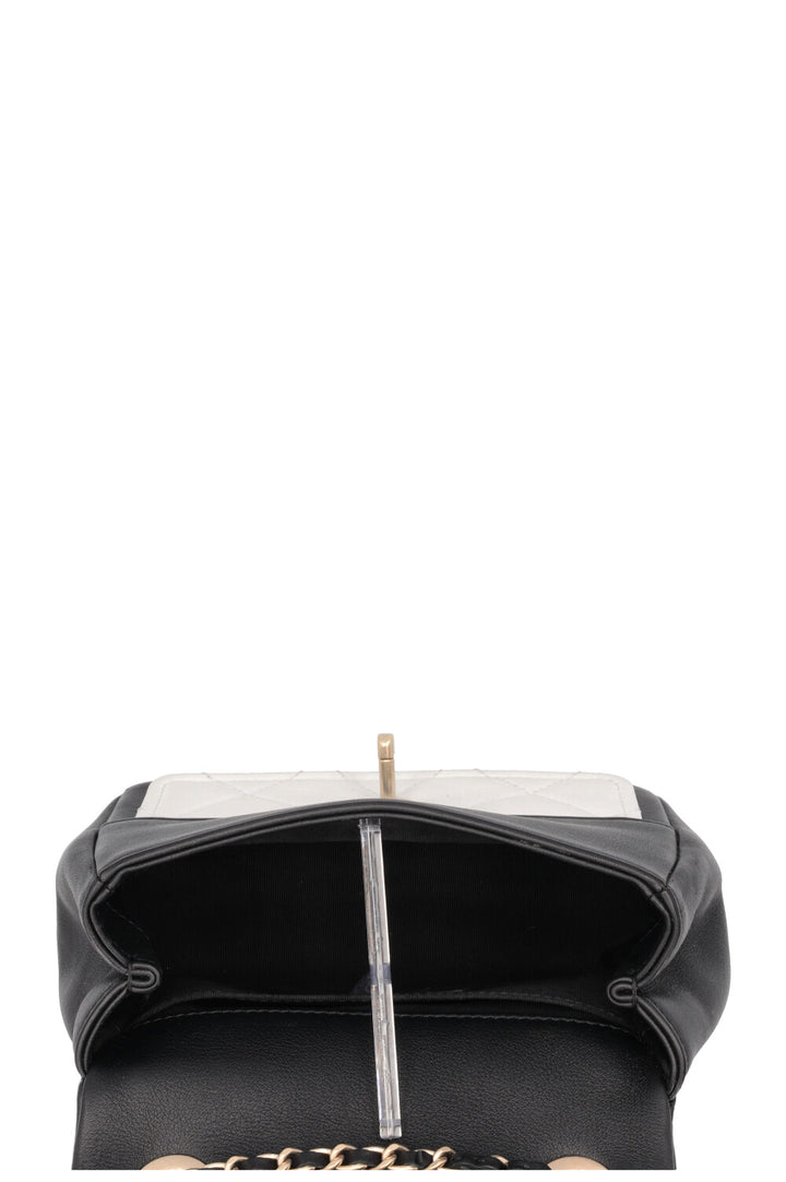 CHANEL Mini Graphic Rue Cambon Flap Bag Black White