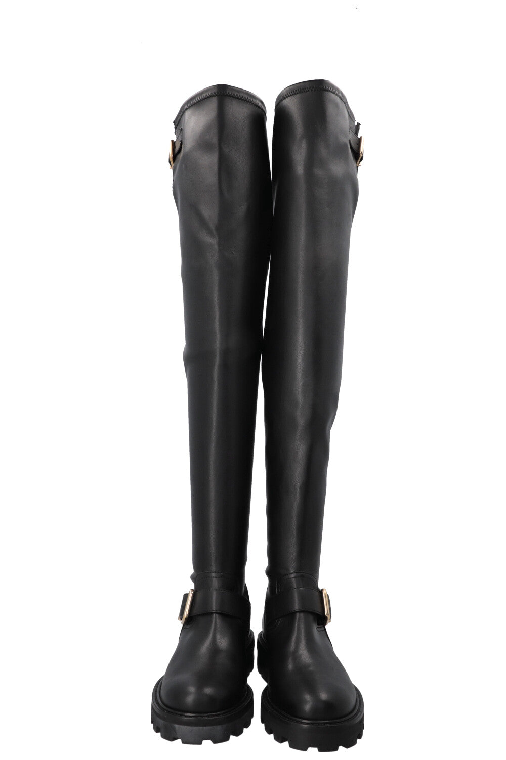 JIMMY CHOO Soft Overknee Buckled Boots Black