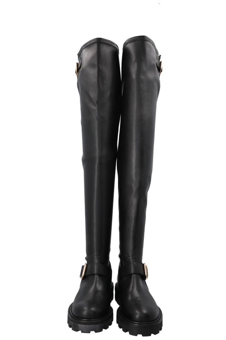 JIMMY CHOO Soft Overknee Buckled Boots Black
