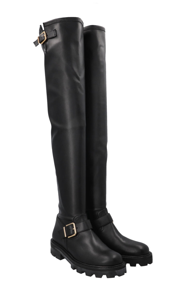 JIMMY CHOO Soft Overknee Buckled Boots Black
