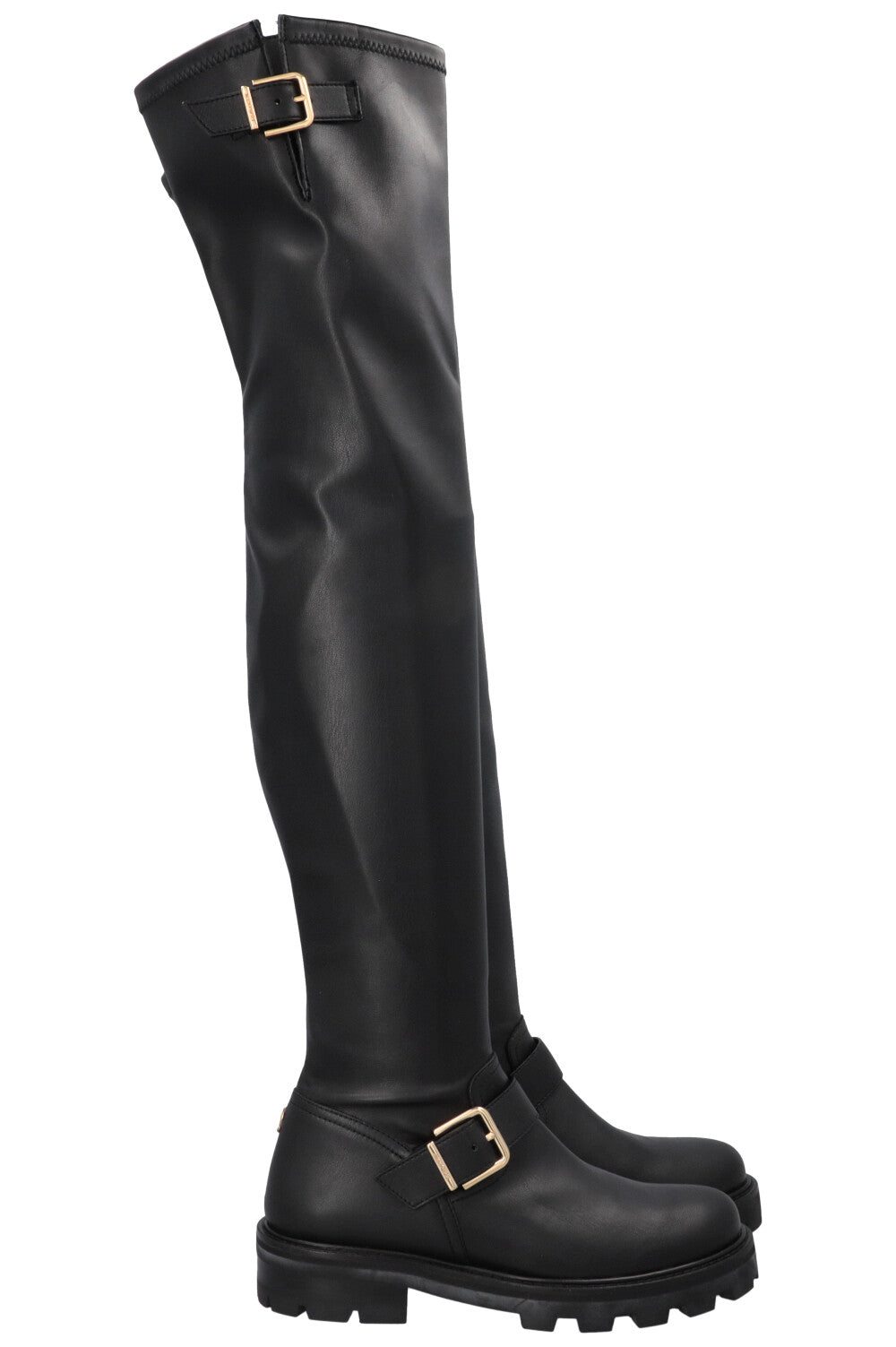 JIMMY CHOO Soft Overknee Buckled Boots Black