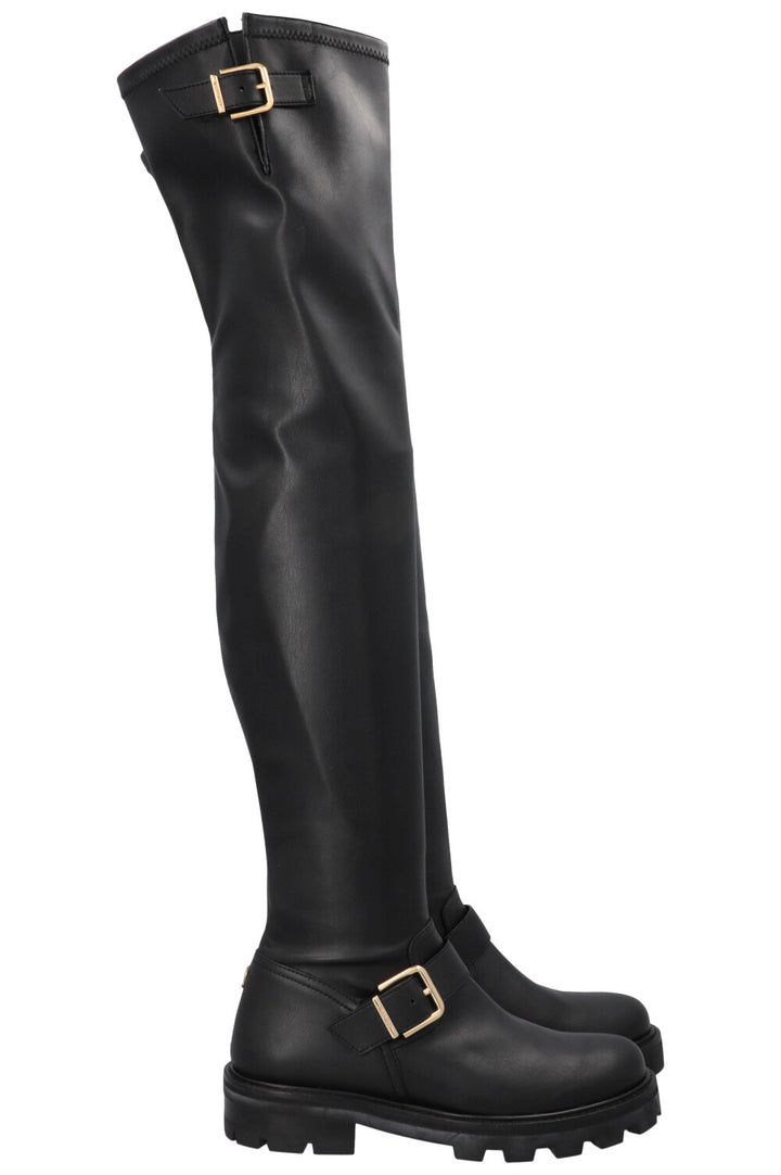 JIMMY CHOO Soft Overknee Buckled Boots Black