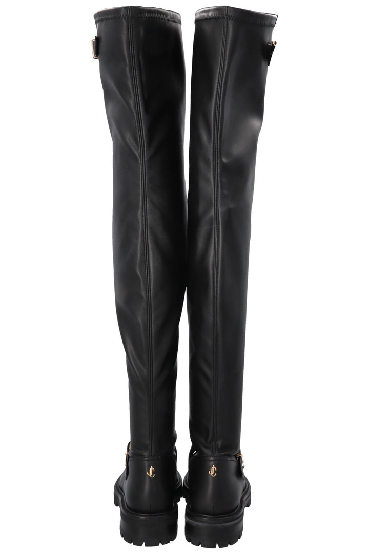 JIMMY CHOO Soft Overknee Buckled Boots Black