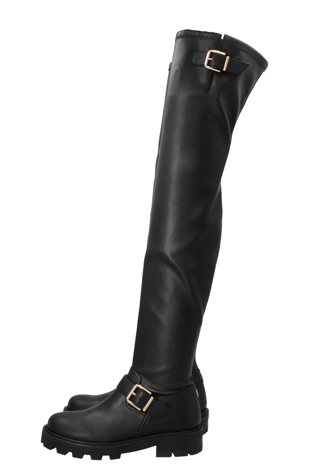 JIMMY CHOO Soft Overknee Buckled Boots Black