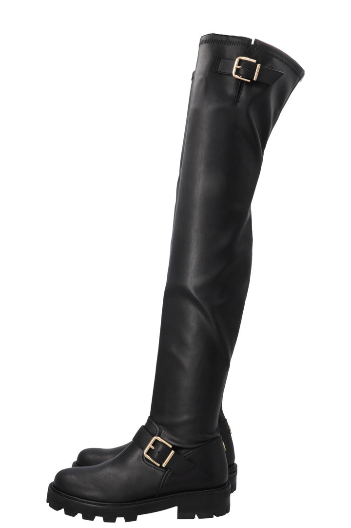 JIMMY CHOO Soft Overknee Buckled Boots Black