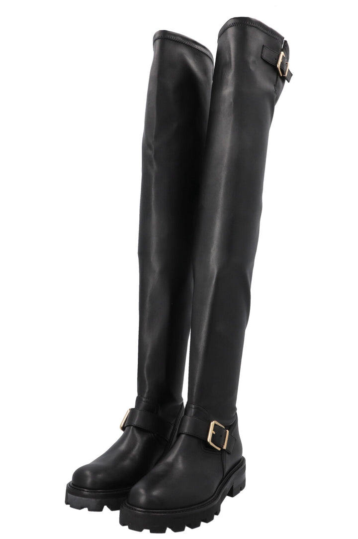 JIMMY CHOO Soft Overknee Buckled Boots Black