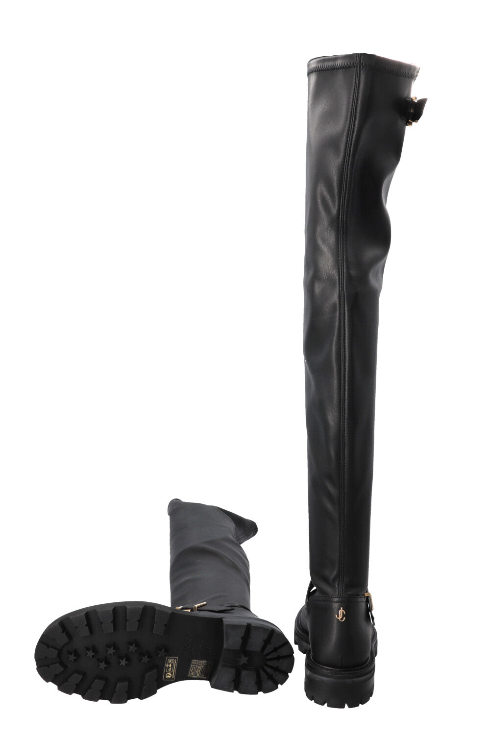 JIMMY CHOO Soft Overknee Buckled Boots Black