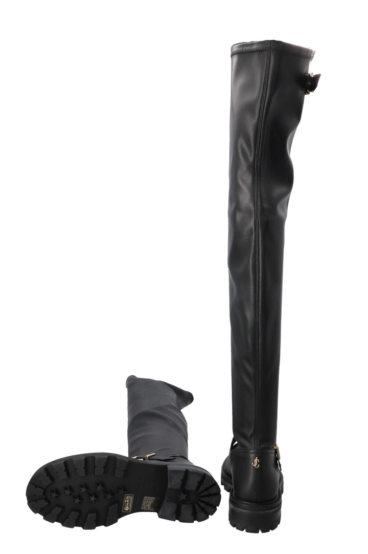 JIMMY CHOO Soft Overknee Buckled Boots Black