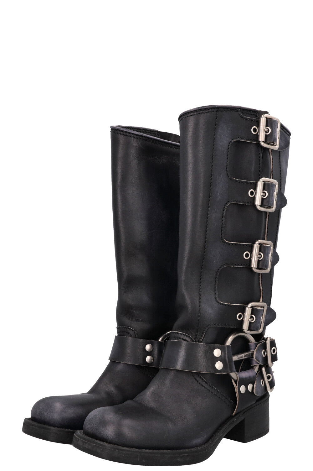 Bottes motardes à boucle harnais MIUMIU noires
