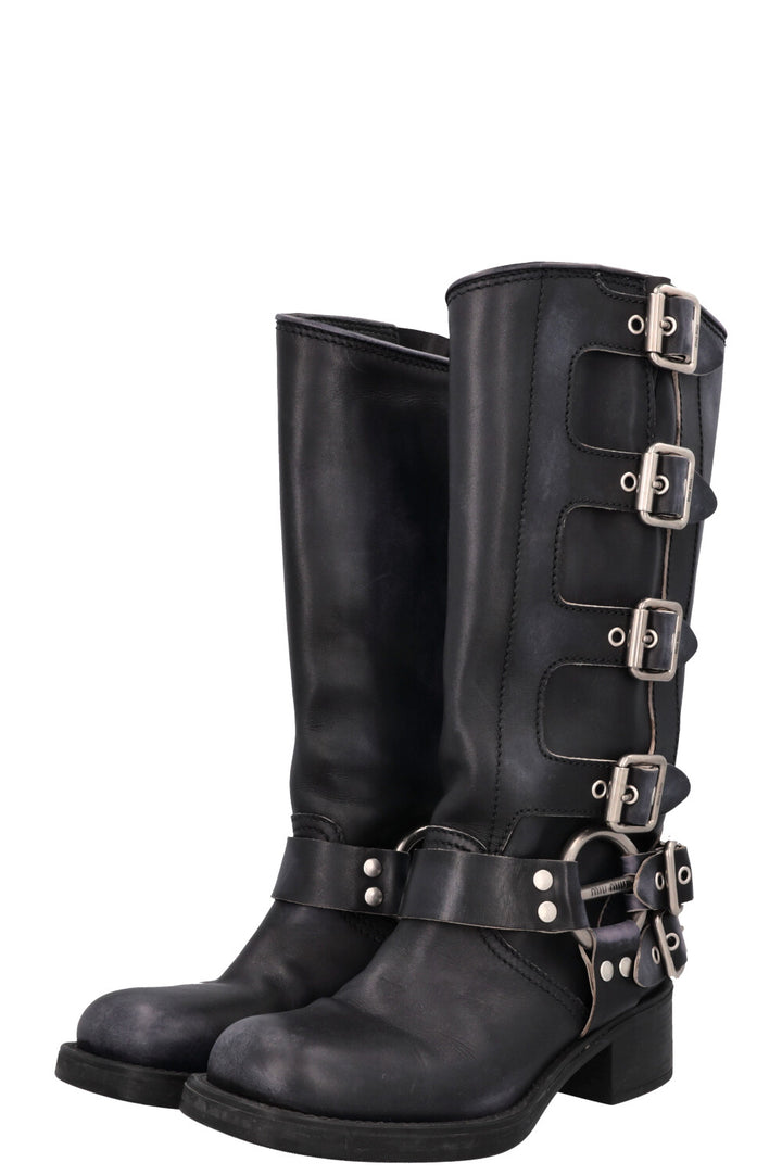 Bottes motardes à boucle harnais MIUMIU noires