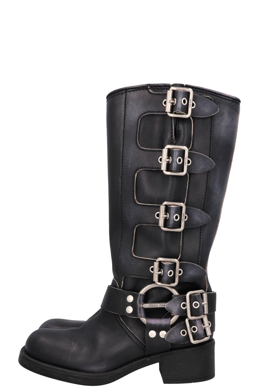 Bottes motardes à boucle harnais MIUMIU noires