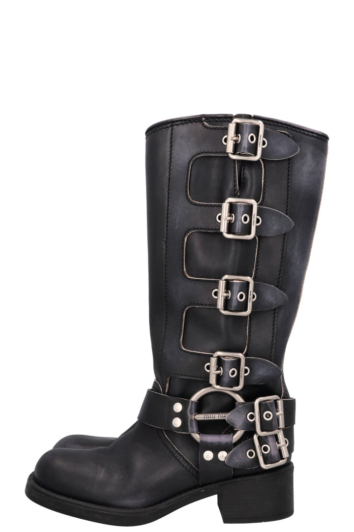 Bottes motardes à boucle harnais MIUMIU noires