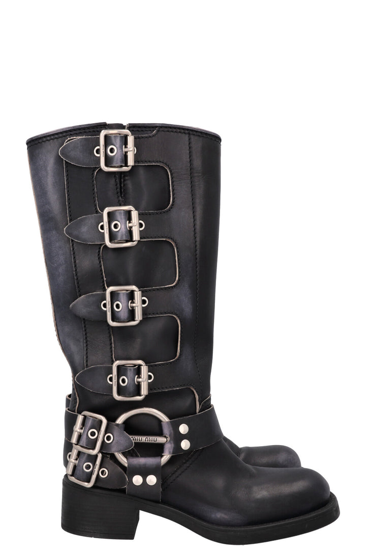 Bottes motardes à boucle harnais MIUMIU noires