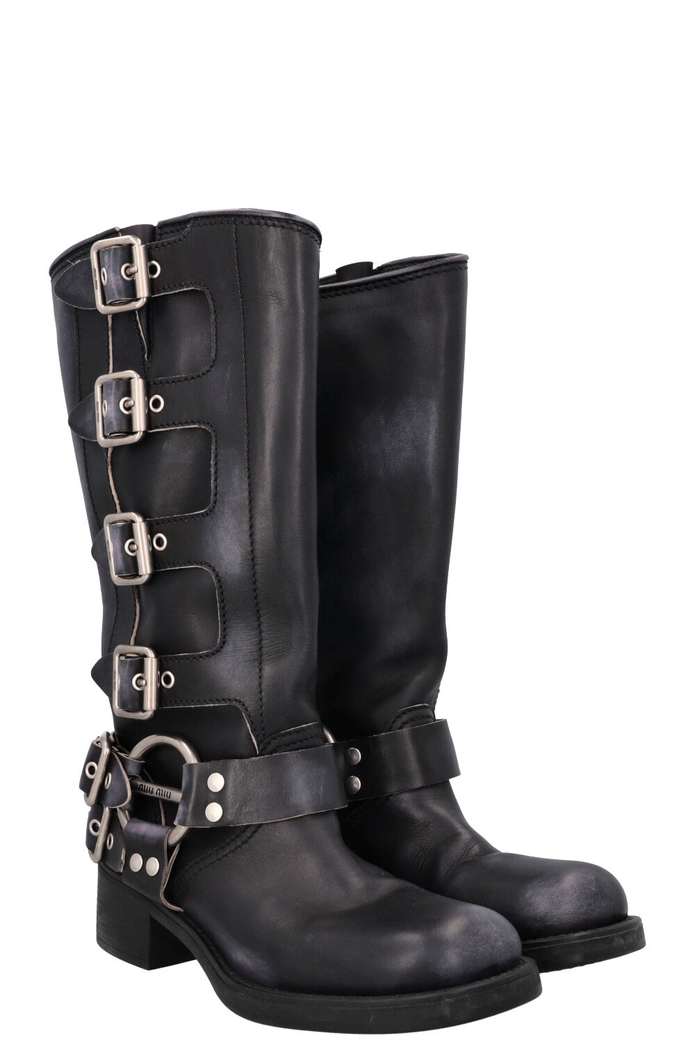 Bottes motardes à boucle harnais MIUMIU noires