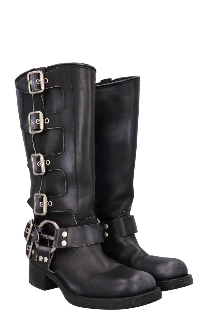 Bottes motardes à boucle harnais MIUMIU noires