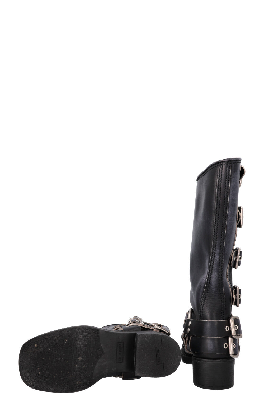 Bottes motardes à boucle harnais MIUMIU noires