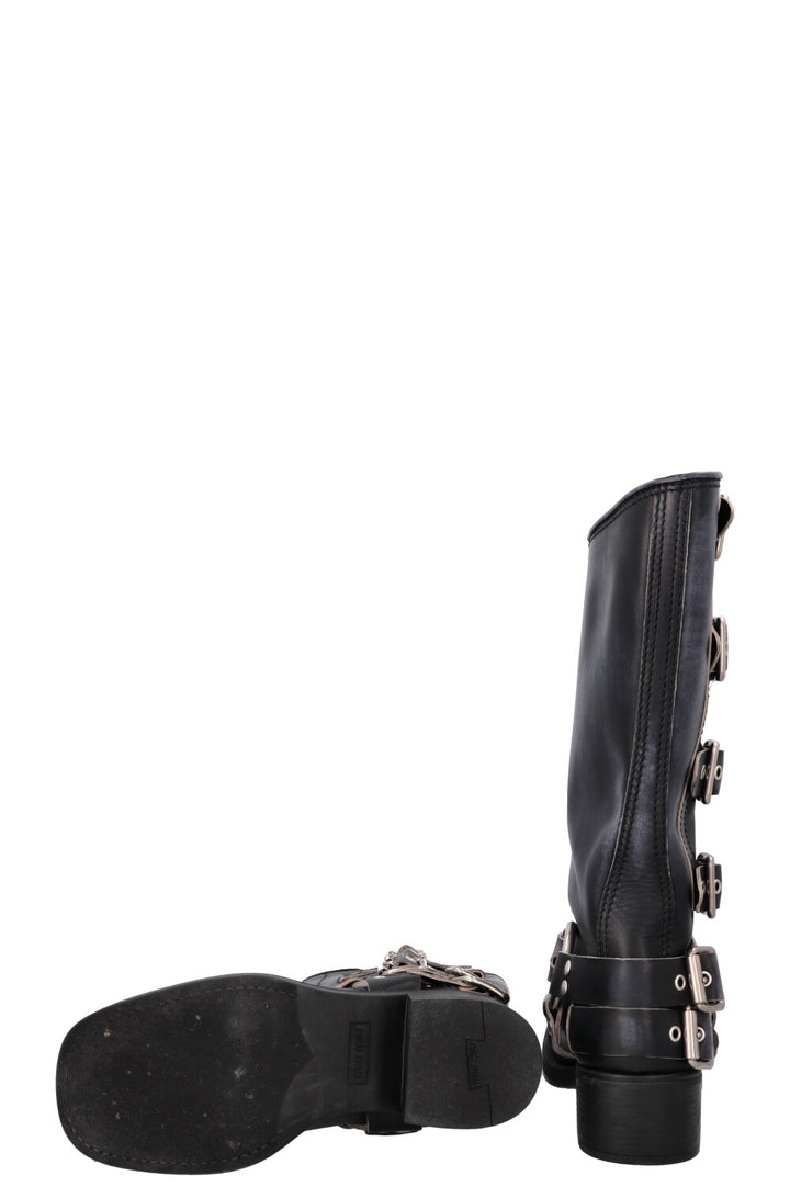 Bottes motardes à boucle harnais MIUMIU noires