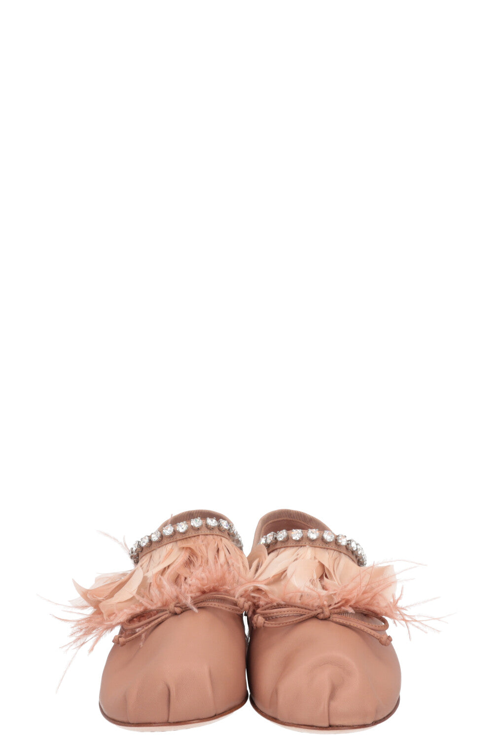 MIUMIU Ballet Flats Feathers Crystal Dusty Pink