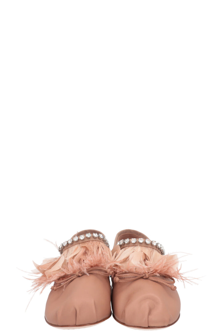 MIUMIU Ballet Flats Feathers Crystal Dusty Pink