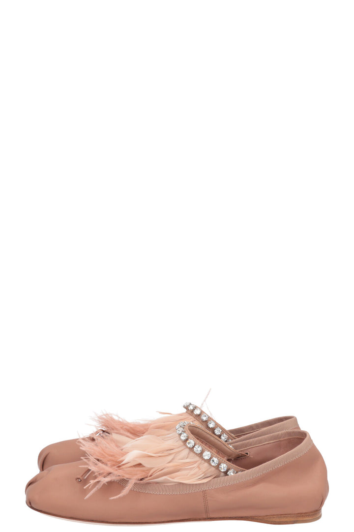 MIUMIU Ballet Flats Feathers Crystal Dusty Pink