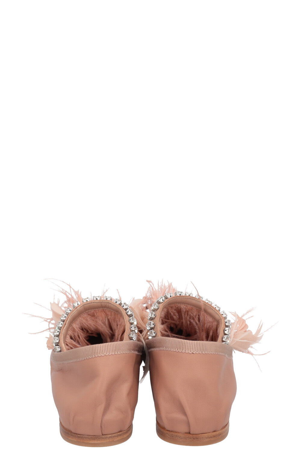 MIUMIU Ballet Flats Feathers Crystal Dusty Pink