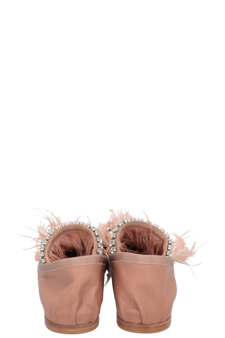 MIUMIU Ballet Flats Feathers Crystal Dusty Pink