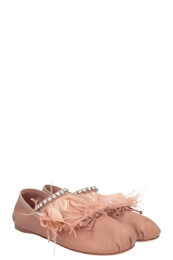 MIUMIU Ballet Flats Feathers Crystal Dusty Pink