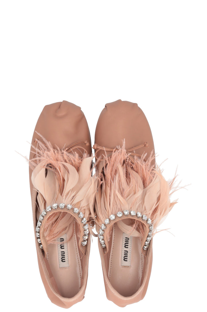 MIUMIU Ballet Flats Feathers Crystal Dusty Pink