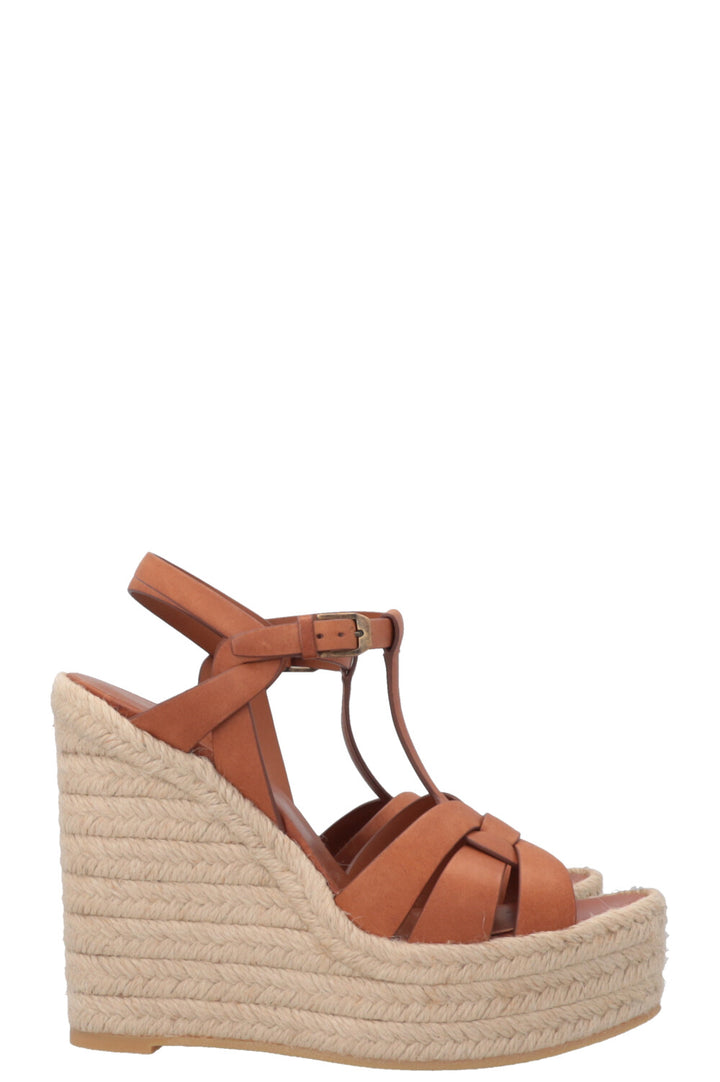 SAINT LAURENT Tribute Wedge Heels Leather Tan