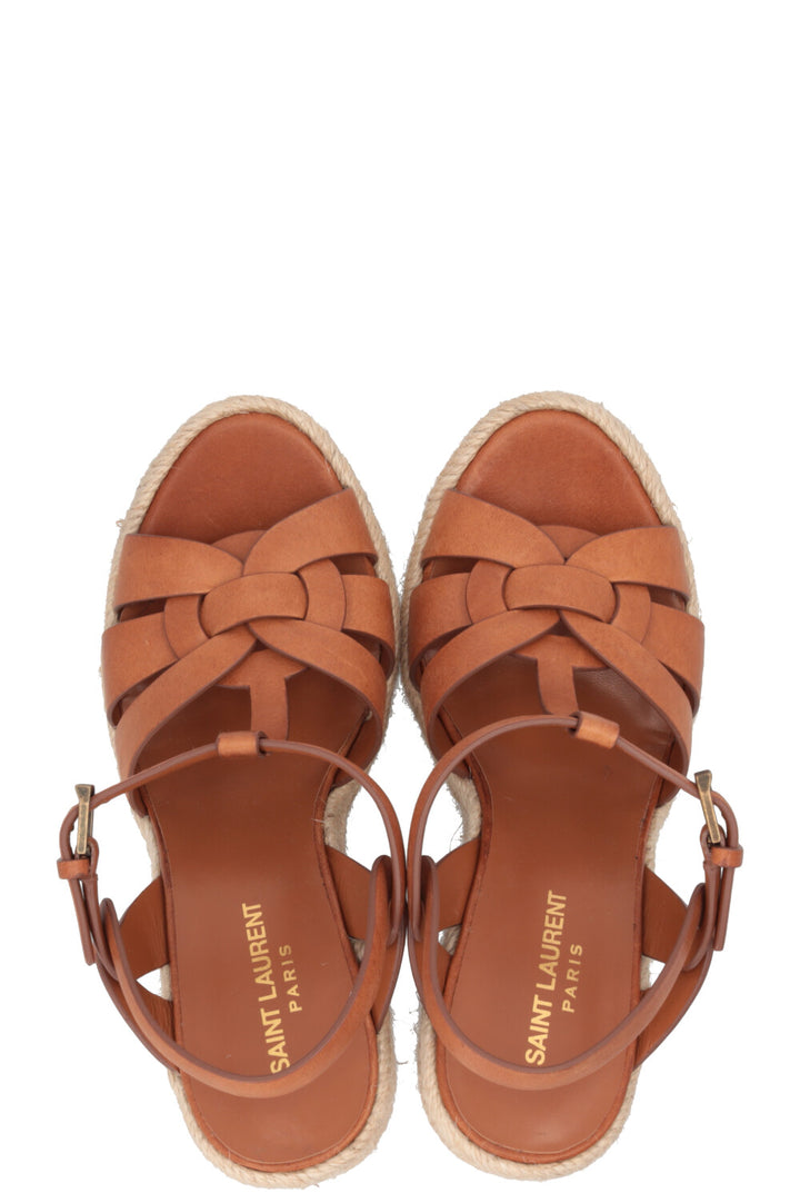 SAINT LAURENT Tribute Wedge Heels Leather Tan