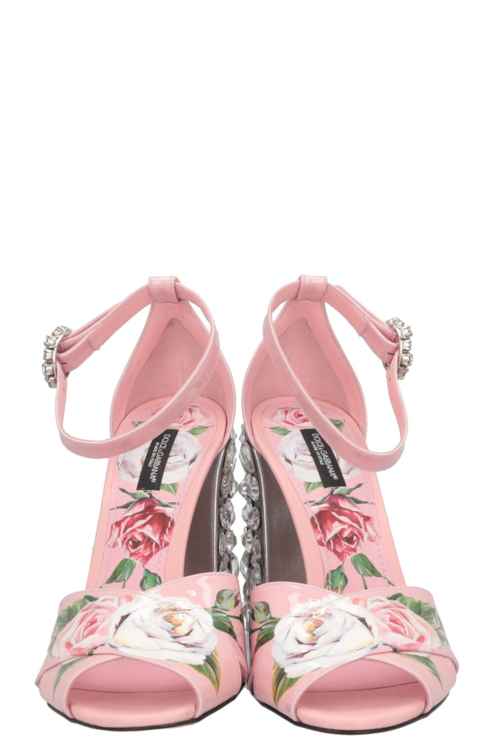 DOLCE&GABBANA Flower Crystal Heels Patent Rose