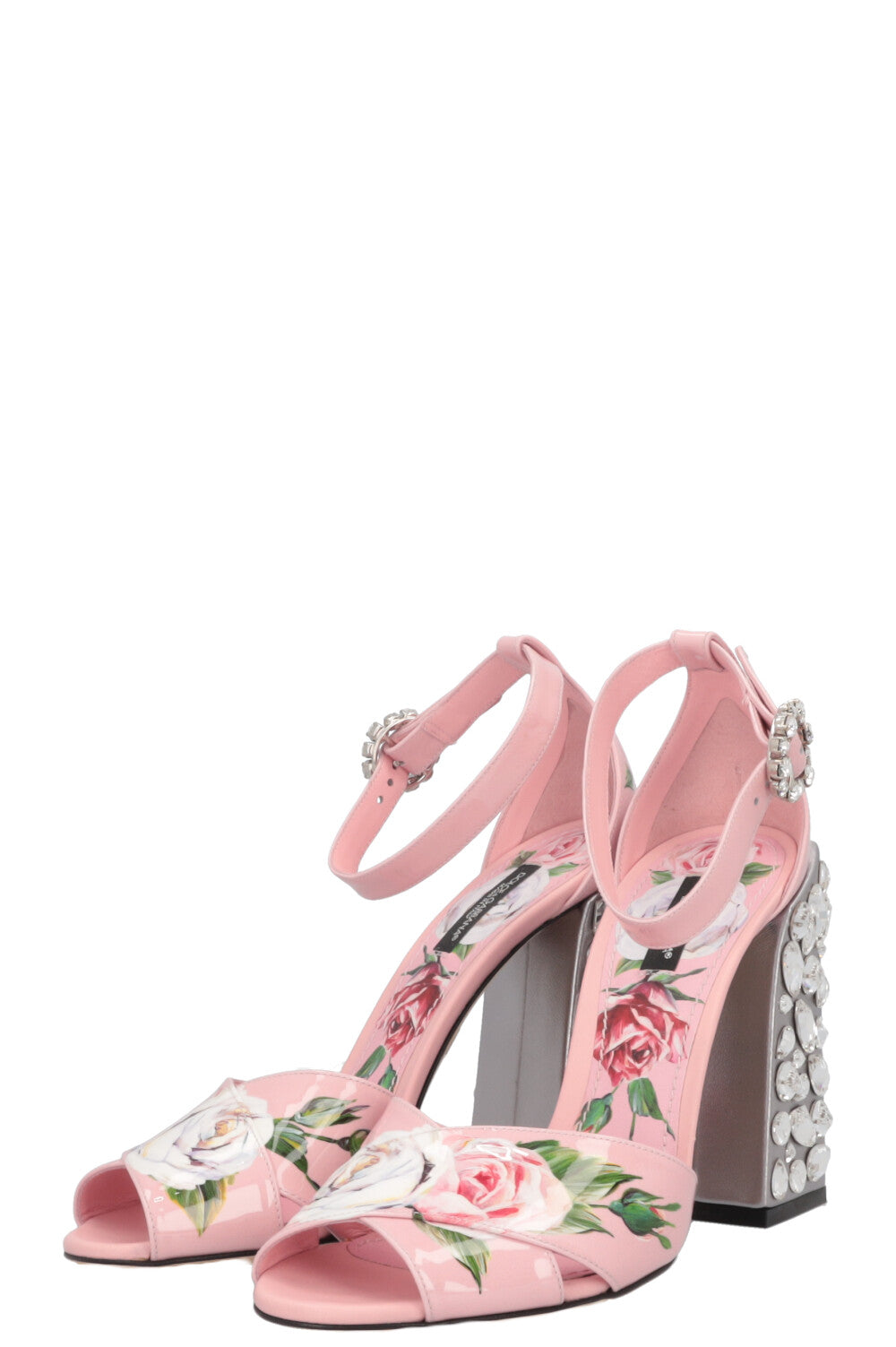 DOLCE&GABBANA Flower Crystal Heels Patent Rose