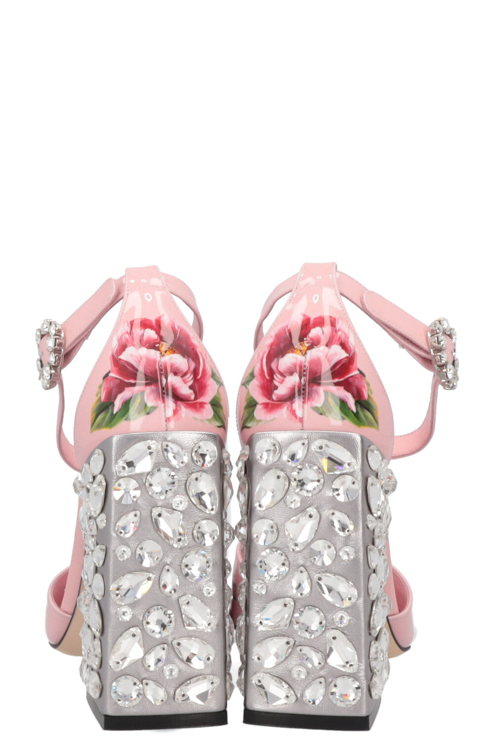 DOLCE&GABBANA Flower Crystal Heels Patent Rose