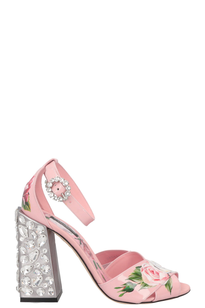 DOLCE&GABBANA Flower Crystal Heels Patent Rose