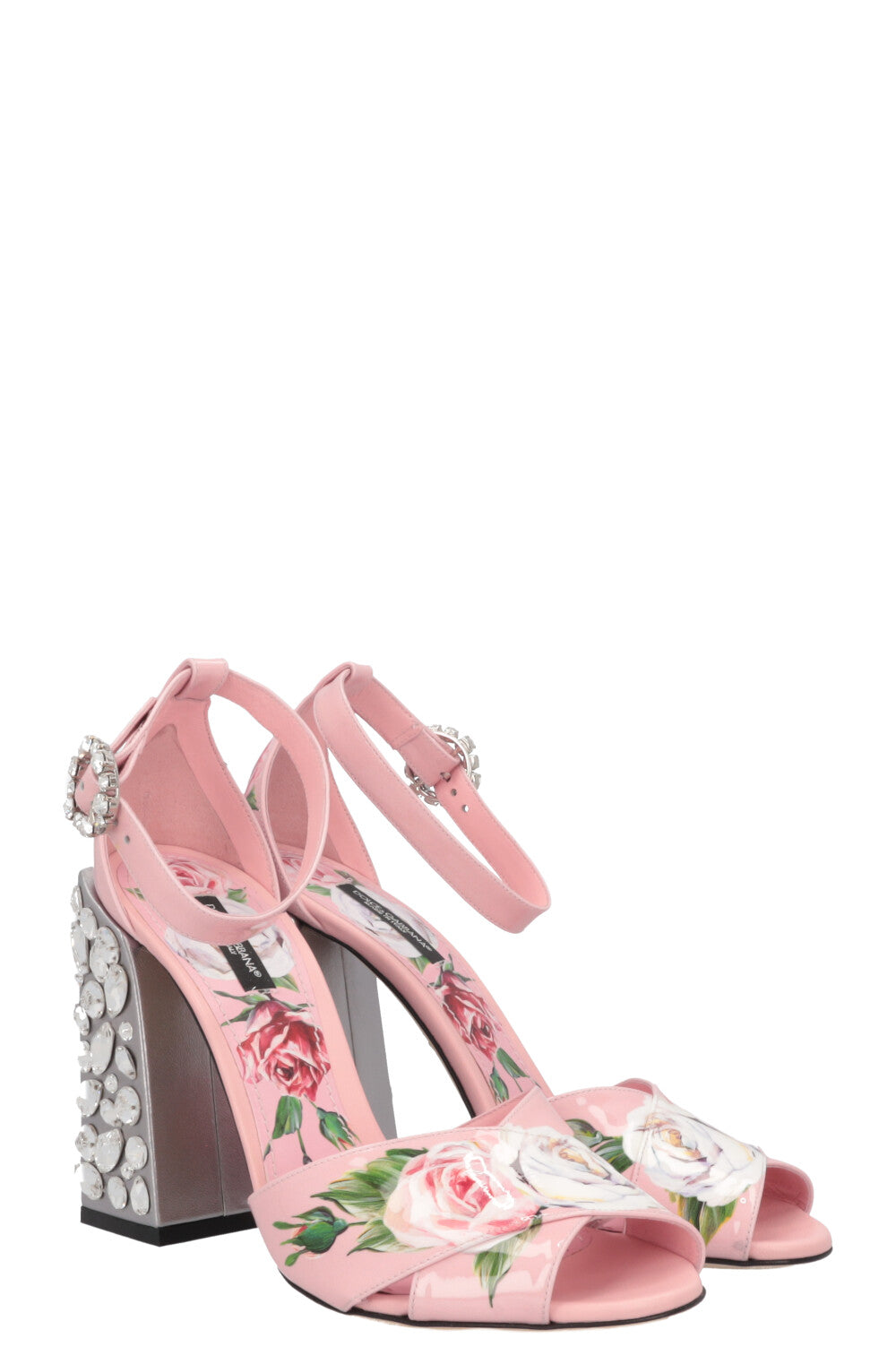 DOLCE&GABBANA Flower Crystal Heels Patent Rose