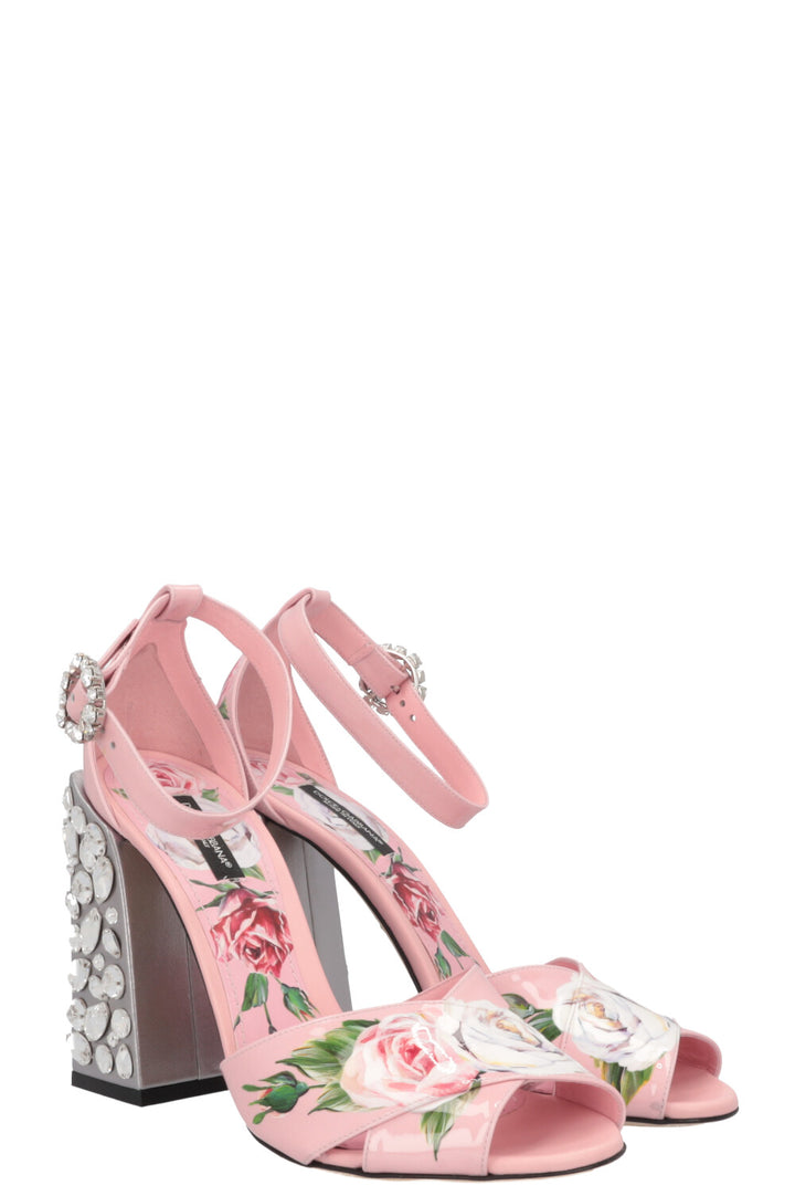 DOLCE&GABBANA Flower Crystal Heels Patent Rose