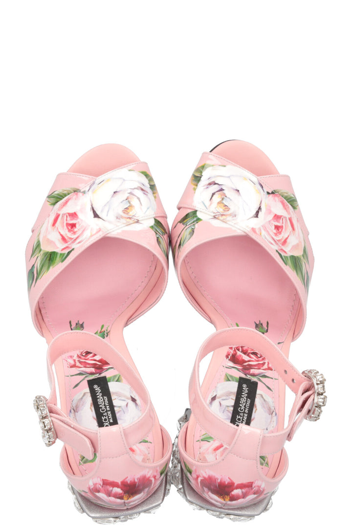 DOLCE&GABBANA Flower Crystal Heels Patent Rose
