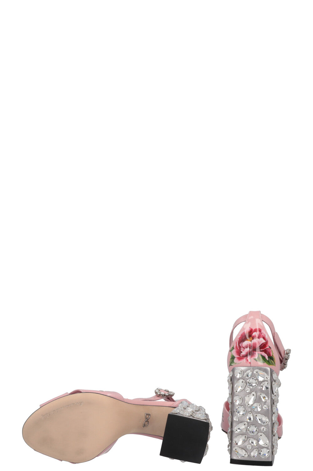 DOLCE&GABBANA Flower Crystal Heels Patent Rose