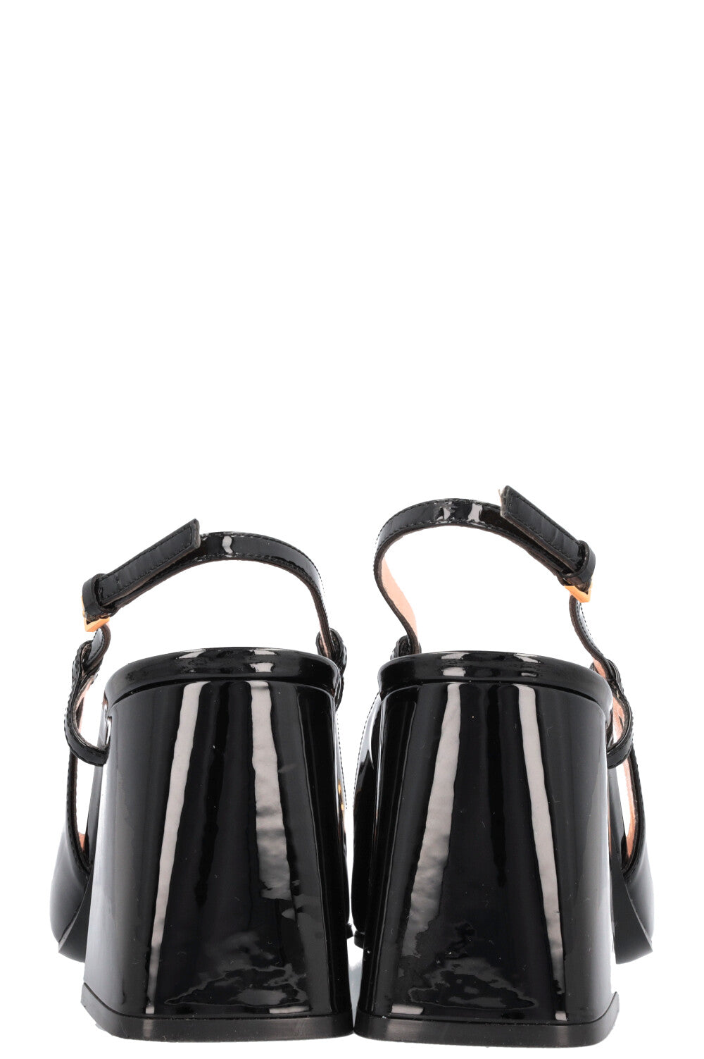 GUCCI Chunky Mid Heel Horsebit Slingback Black Patent