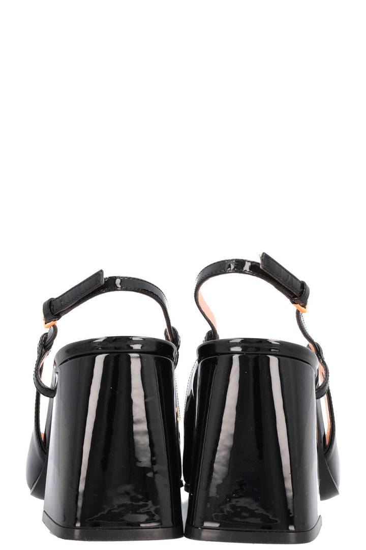 GUCCI Chunky Mid Heel Horsebit Slingback Black Patent