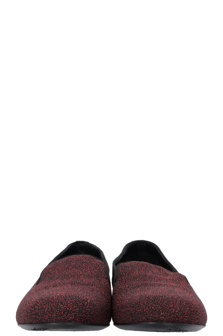 SAINT LAURENT Glitter Smoking Loafers Red