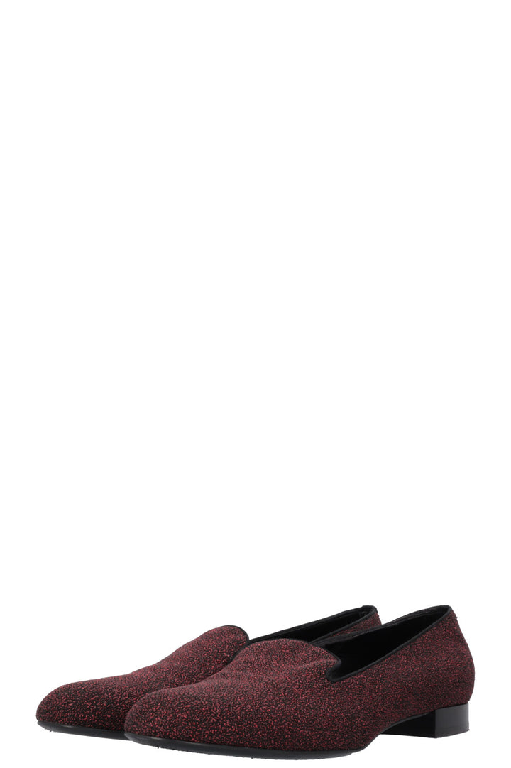 SAINT LAURENT Glitter Smoking Loafers Red